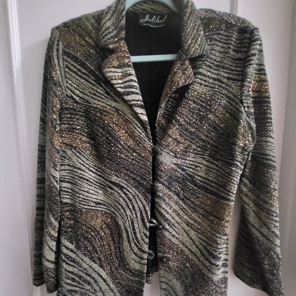 Jolibel Jackets & Blazers - Vintage Jolibel Metallic Wavy Abstract Blazer Jacket - Size L Sparkly, 80s, 90s